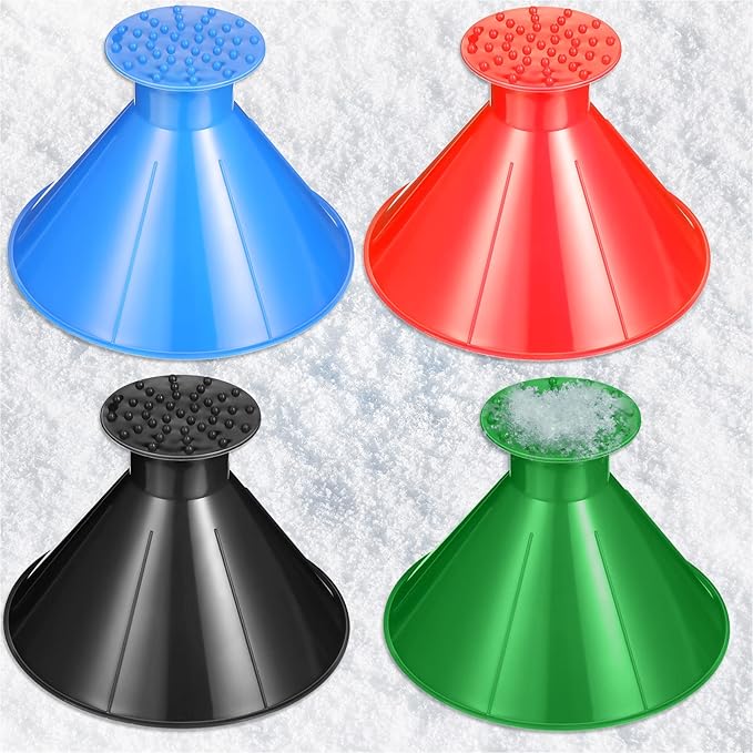 Hicarer 4 Pack Magical Ice Scraper Round Snow Scraper Funnel Car Snow Removal Shovel Tool Cone Magic Car Ice Winter Accessories for Windshield Window Vehicle Truck Automotive