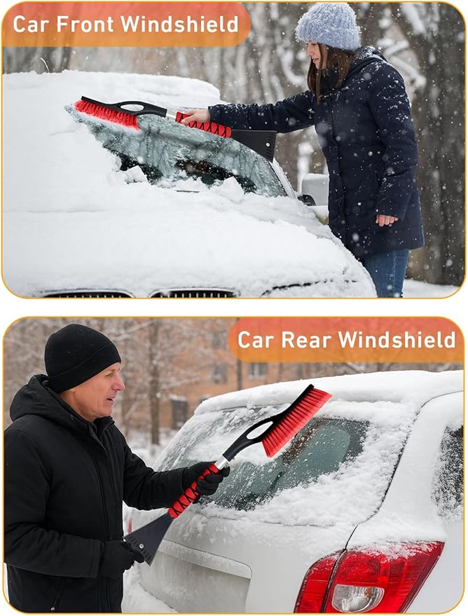 EcoNour 27" Car Snow Brush and Ice Scraper (2 Pack) | Aluminum Snow Scraper for Cars with Ergonomic Foam Grip | Scratch-Free Windshield Ice Scraper and Snow Remover for Cars and SUVs