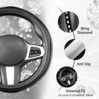 AUTOYOUTH Bling Steering Wheel Cover - Crystal Studded Rhinestone Non-Slip Breathable Design for Women/Girls, Universal Fit 1