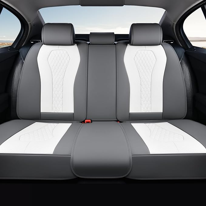 Coverado Rear Seat Covers, White Car Seat Cover, Back Seat Cover, 3-Pieces Luxury Car Seat Cushion, Leather Seat Cover Seat P