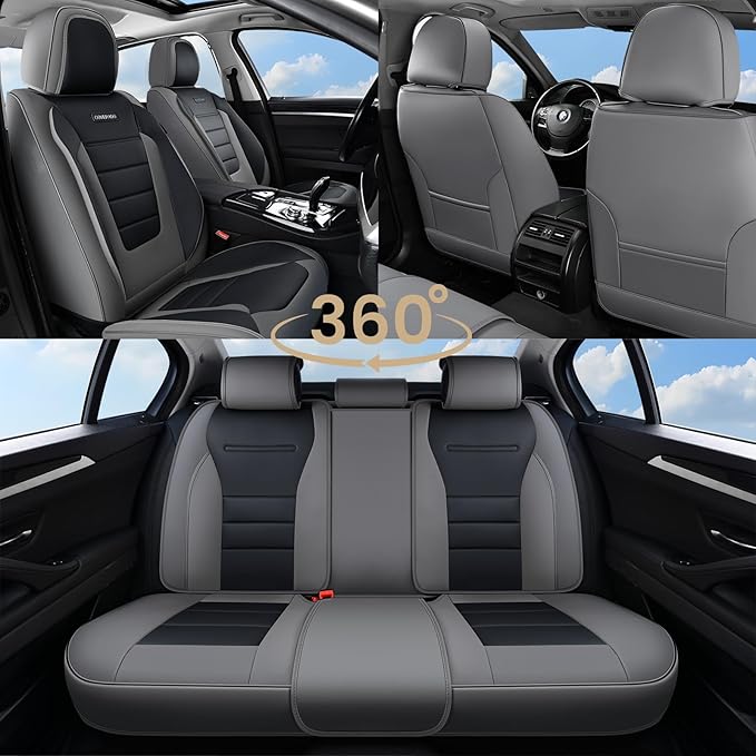 Coverado Car Seat Covers Full Set, Nappa Leather Seat Covers for Cars, Car Seat Protector Car Seat Cushion, Front and Back Se