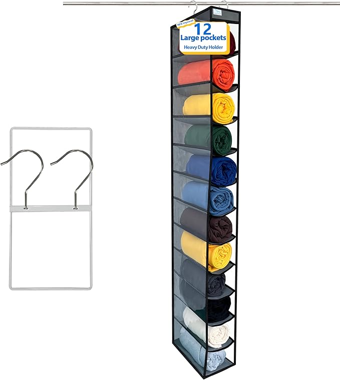 Closet Organization,12 Section,Hanging Closet Organizer,Space Saving, College Dorm Essentials for Girls, Heavy dutys Hooks Up