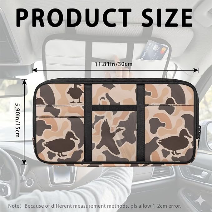 Duck Camo Car Sun Visor Organizer with Card Holder Car Sun Visor Storage Bag Hook LoopEasy Installation Universal Fit for Most Cars SUV