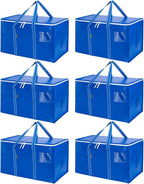 BALEINE 6-Pack Oversized Moving Bags with Reinforced Handles, Heavy-Duty Storage Tote for Clothes, Moving Supplies (Royal Blu