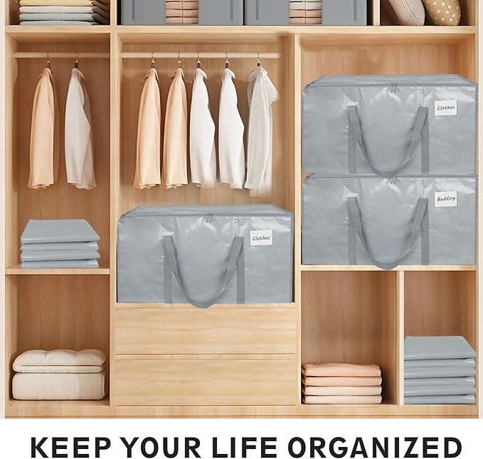 12 Pack-Extra Large Heavy Duty Moving Bags - Waterproof Storage Totes with Handles & Zippers, Foldable for College Dorm, Stor