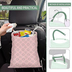 Cute Car Trash Can, Hanging Canvas Car Back Seat Organizer and Storage Bag, Funny Car Trash Bag For Travelling, Outdoor Cute Pink Heart Paw