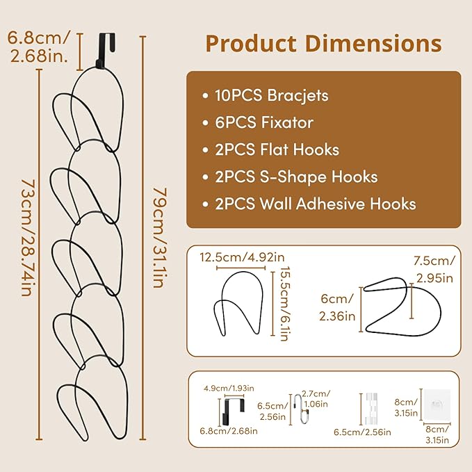 LINFIDITE 10 Pack Hat Rack Hanger Holder Organizer Closet Hanging Baseball Cap Display Storage Rack for Scarves Handbags Towe