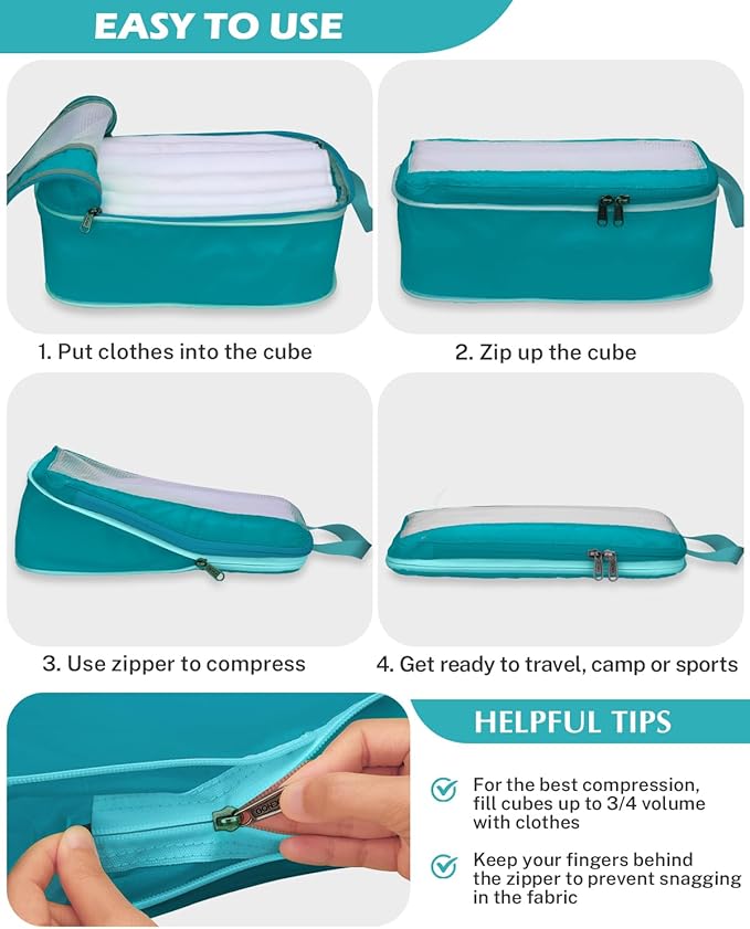 Gonex 8 Set Compression Packing Cubes, Expandable Mesh Organizer for Travel Accessories, Essentials With Toiletry, Laundry, S