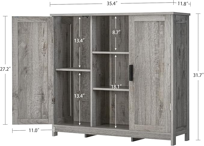 Iwell Storage Cabinet with 2 Doors and 4 Adjustable Shelves, Buffet Cabinet with Storage, Floor Cabinet for Living Room, Entr
