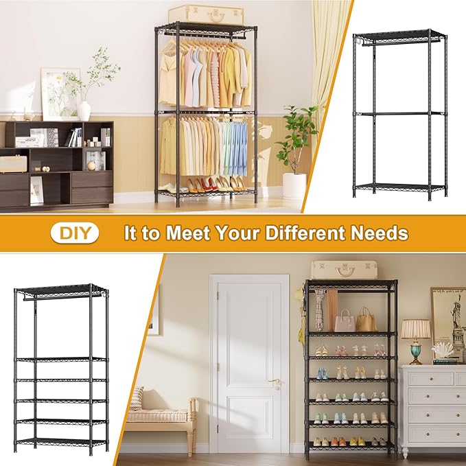 Ulif E13C Pro Heavy Duty Closet Organizer System，Freestanding Clothing Racks for Hanging Clothes，Adjustable Garment Rack 75" 