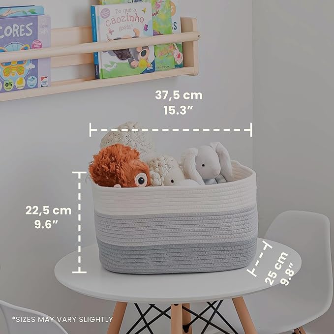OrganiHaus Cotton Rope Basket for Shelf - Woven Storage Basket for Organizing, Closet & Toy Storage - 3-Toned Gray - 15x9x10