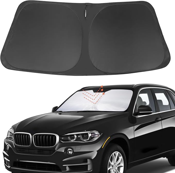 Front Windshield Sun Shade Foldable Car Front Window Sun Shade Windshield Shade Custom Fit for 2014-2018 BMW X5 Block UV Rays Heat Keep Car Cooler