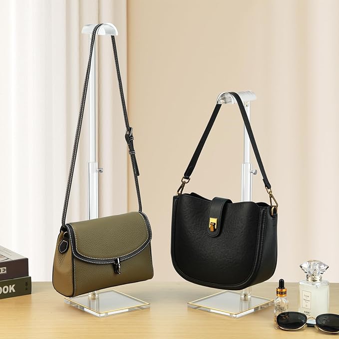 Acrylic Purse Stands for Display, 3 Pack 14" to 24" Adjustable Height Clear Purse Holder Stand, Counter Bags Hanging Organize