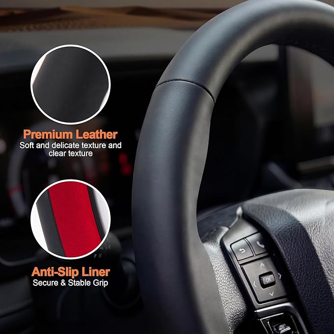 West Llama Customized Nappa Leather Car Steering Wheel Cover,3 Piece Universal Fit Cars, SUVs, Trucks, 14.5-15 Inch (Black)