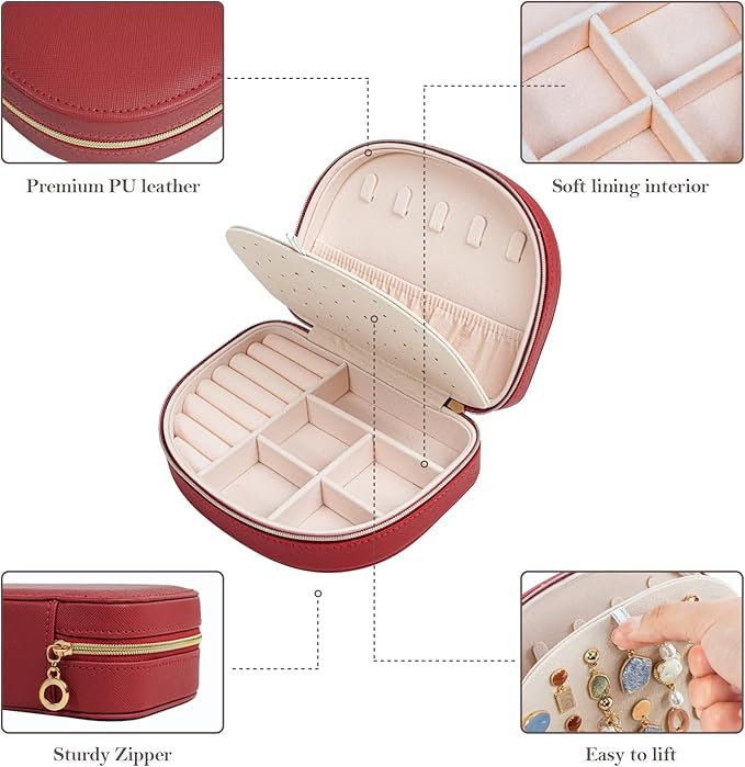 ProCase Travel Size Jewelry Box, Medium Portable Seashell-Shaped Jewelry Case, 2 Layer Jewelry Organizer in PU Leather for Wo