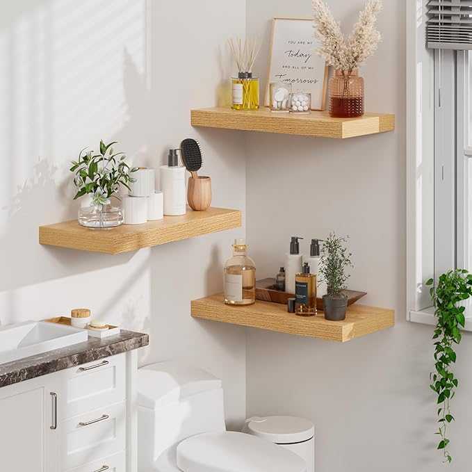 Heimlove 12" Deep Floating Shelves for Wall, 24 Inch Shelf Bathroom Shelves Set of 2, Mounted Shelves for Books Living Room L