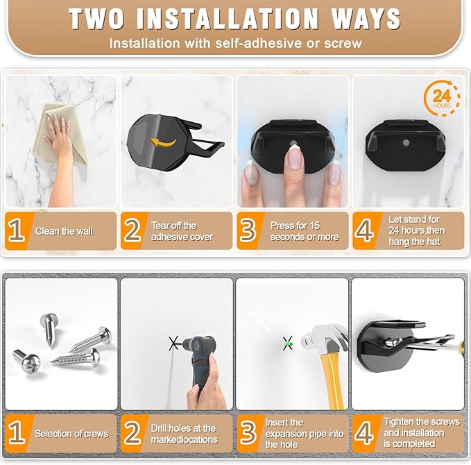 48 Pack Adhesive Hat Hooks for Wall, Super Strong Hat Rack for Baseball Caps, Hat Organizer Display for Home Decor, Hat Hange