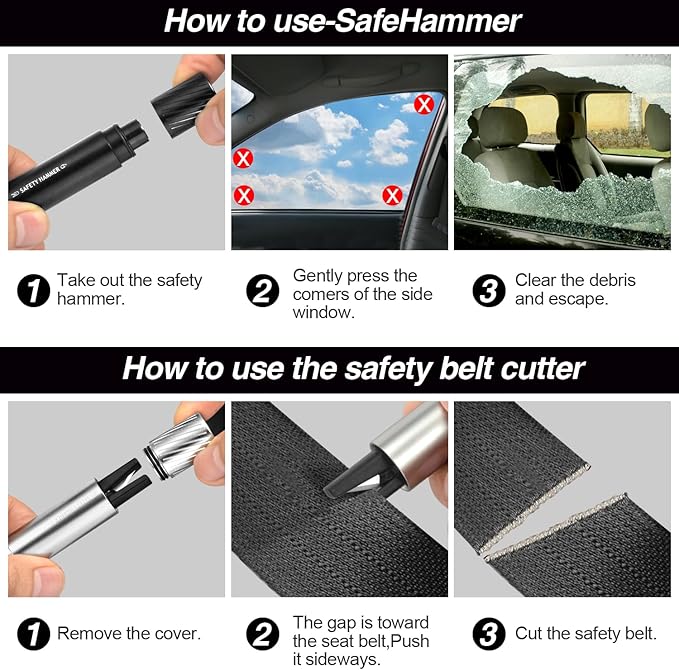 Mini Car Safety Hammer Car Window Breaker Tool and Seatbelt Cutter Car Glass Breaker Emergency Escape Tool SafeHammer Glass B