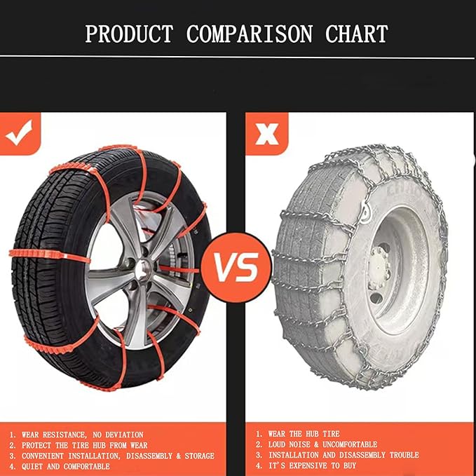 2025 Reusable Anti Skid Snow Tire Chains Car Winter Wheels Chain Universal Cable Tire Belts,10 Pack Orange Non-Slip Zip Tie T