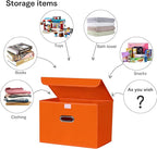Linen Fabric Foldable Collapsible Storage Cube Bin Organizer Basket Fabric Storage Bins with Lid, Leather Handles, Removable 