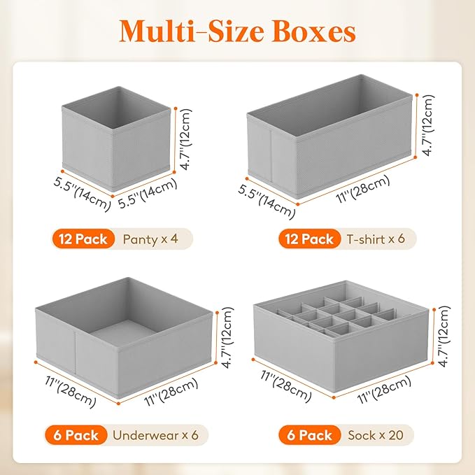 Lifewit Underwear Drawer Organizer for Closet 36 Pack, 3 Sizes Dresser Organizer Dividers, Deep Fabric Foldable Drawer Storag