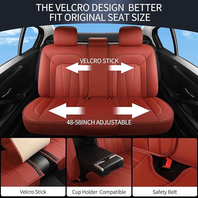 Car Seat Covers Full Set,Red Car Seat Covers,Leather Automotive Seat Covers,Breathable Waterproof Luxury Full Wrapping Edge S