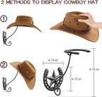 Cowboy Hat Holder for Wall 2 Pack Metal Iron Cowboy Hat Rack Western Hat Hanger Horseshoe Hooks Storage Cowboy Hat Organizer 