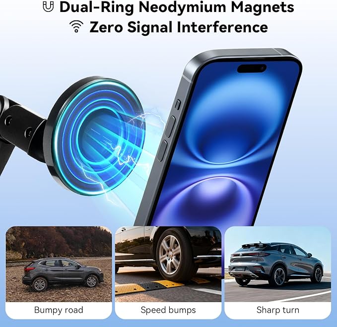 Magnetic Car Cup Holder Phone Holder, 2-in-1 Cup Holder Extender for Car, Universal Magsafe Cupholder Car Mount, Long Arm and 360 ° Rotation, Secure Fit for Car or SUV