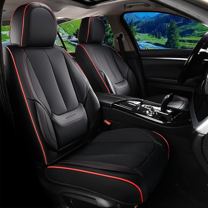 Coverado Seat Covers, Car Seat Covers Full Set, Leather Seat Covers for Cars, Car Seat Protector, Black Car Seat Covers Front