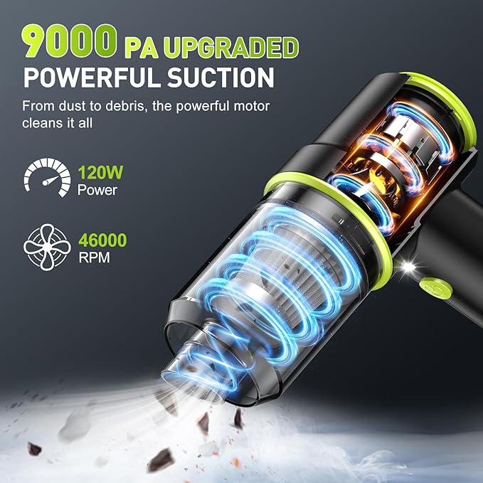 KMM Handheld Car Vacuum Cleaner, 9000PA Vacuum Cleaner & Air Duster, 120W High Power Vacuum Portable Cordless, Hand Held Vacu