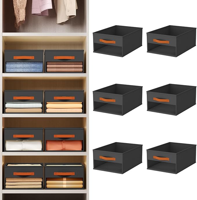Homsorout Drawer Organizers and Storage - 6 Pack Foldable Pants Organizer with Clear Window & Handles, Fabric Closet Organize