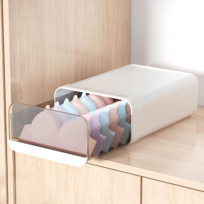 Underwear Organizer Drawer, 1 Cell Plastic Sock Underwear Storage Drawer, Stackable Closet Organizers and Storage Box for Bra