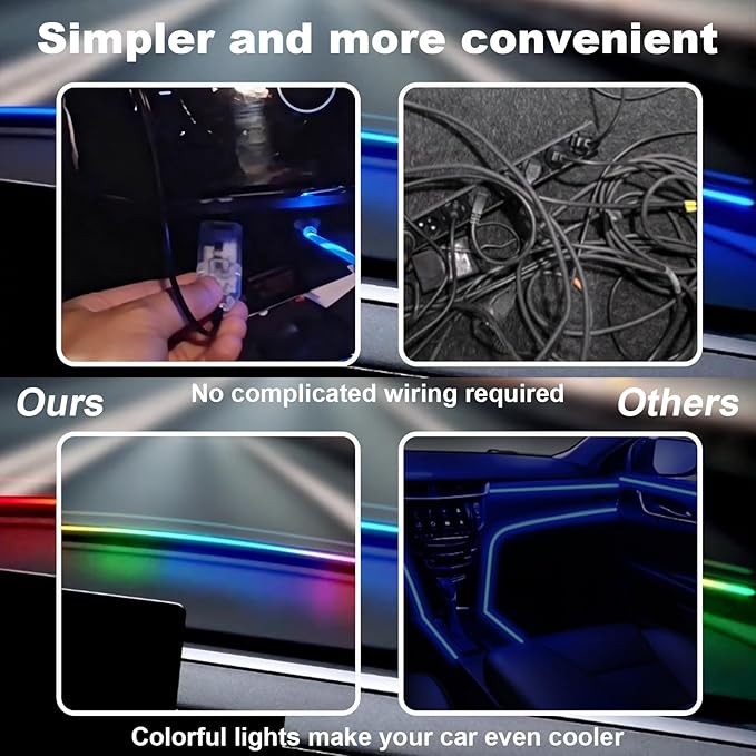 59" RGB LED Strip Lights for Car Interior, Smart App Control with 16M Colors, Music Sync, High-Brightness RGB Ambient Lighting Kits, Easy Plug & Play Installation, Cuttable, Wide Compatibility