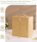 Homde Synthetic Leather Huge Jewelry Box Mirrored Watch Organizer Necklace Ring Earring Storage Lockable Gift Case (Gold)