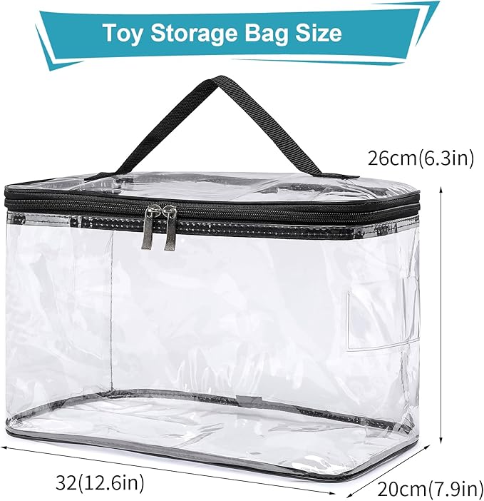 8 Pack Large Clear Storage Bag for Toys with Name Tag, Waterproof Duty PVC Toy Organizer Case for Board Games, Building Block