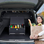 XCF Car Trunk Organizer, Leather Trunk Organizer for SUV with Lid and Sturdy Handle Car Storage Organizer (Black, 20.47 x 11.42
