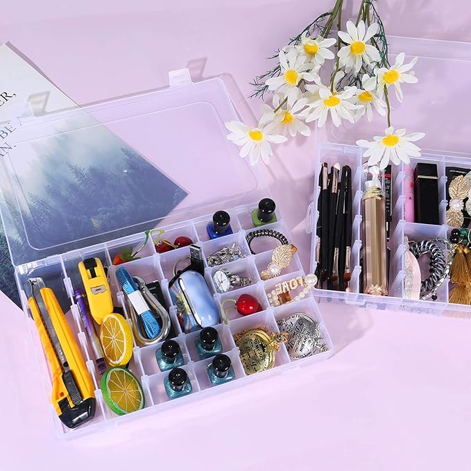 Umirokin 2 Pack 36 Grids Bead Organizer Box, Plastic Craft Organizers and Storage with Adjustable Dividers, Screw, Parts & Ta