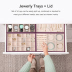 Voova Stackable Jewelry Organizer Tray with Lid, PU Leather Jewelry Storage Holder for Drawer Inserts, Jewellery Display Box 