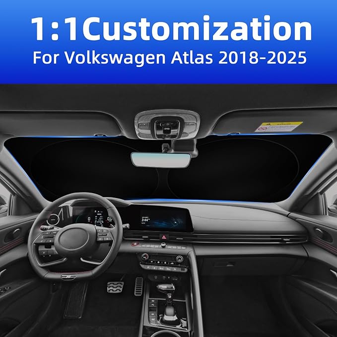 Side Window Sunshades for Volkswagen VW Atlas 2018-2025, Custom Fit for VW Atlas Front Window Sunshade, Foldable Car Sun Shield with Steering Wheel Cover, UV & Heat Protection to Keep Vehicle Cool