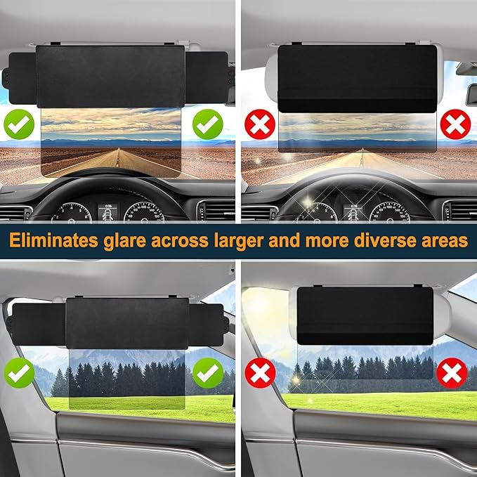 Veharvim Sun Visor Extender for Car with 2 Side Sunshade, Polarized UV400 Visor Extender Attachment for Car Visor with PC Lens,Anti-Glare for Safe Driving (2 Side Panel)