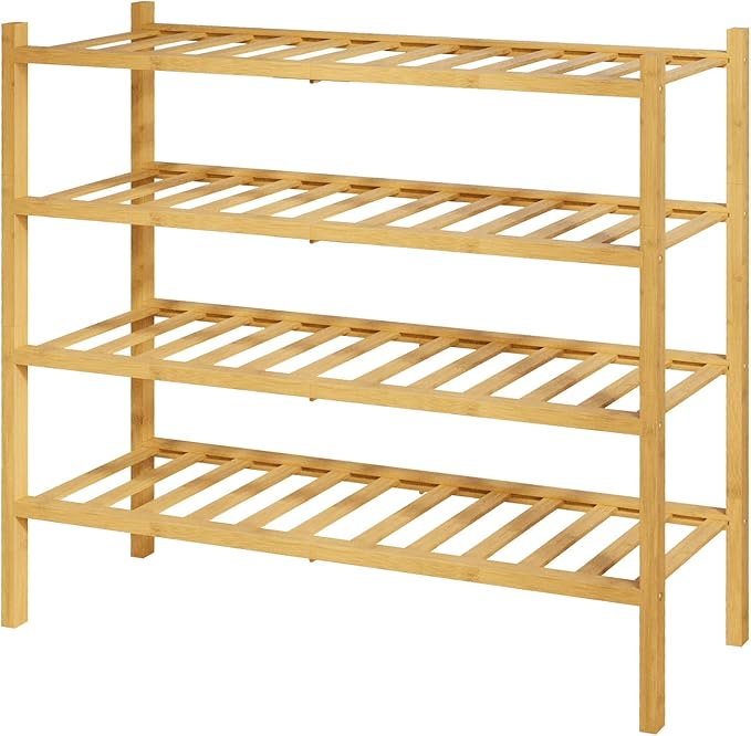 Kitsure Bamboo Wooden Shoe Rack for Closet - Stackable Shoe Organizer with Modular Structure, Space-Saving Shoe Shelf for Ent