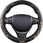 Car Leather Steering Wheel Cover - Panapi Material, Universal 14.5-15 Inch Leather Anti-Slip Breathable Auto Steering Wheel C