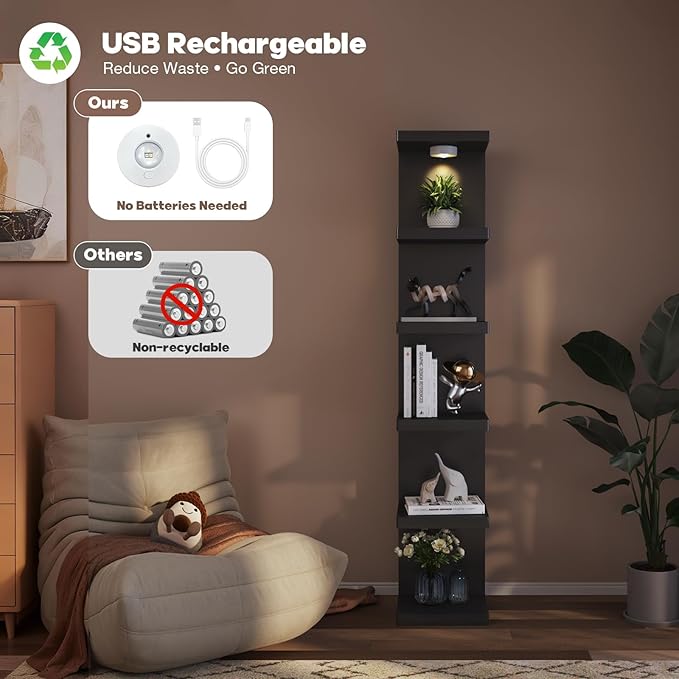 6-Tier Wall Shelf Unit with USB Rechargeable Led Light (Remote Controlled),Versatile Floating Display Shelves,Lack Style Wall