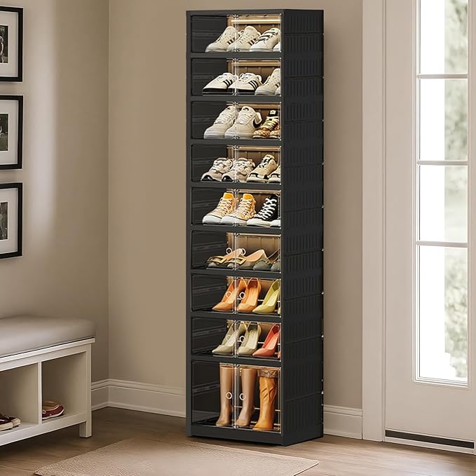 SYNCVIBE Shoe Rack Organizer for Closet Entryway Foldable Sneaker Storage Shoe, Collapsible Shoe Cabinet, Stackable Shoe Stor