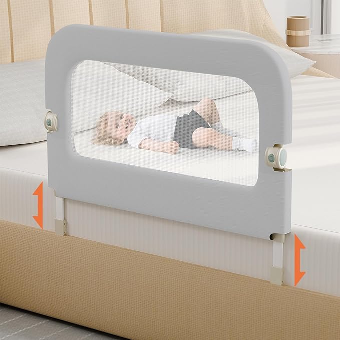 omzer Bed Guard Rail for Toddlers - 32inch Folding up & Adjustable Heights Baby Bed Safety Rails - Portable Toddler Bed Barri