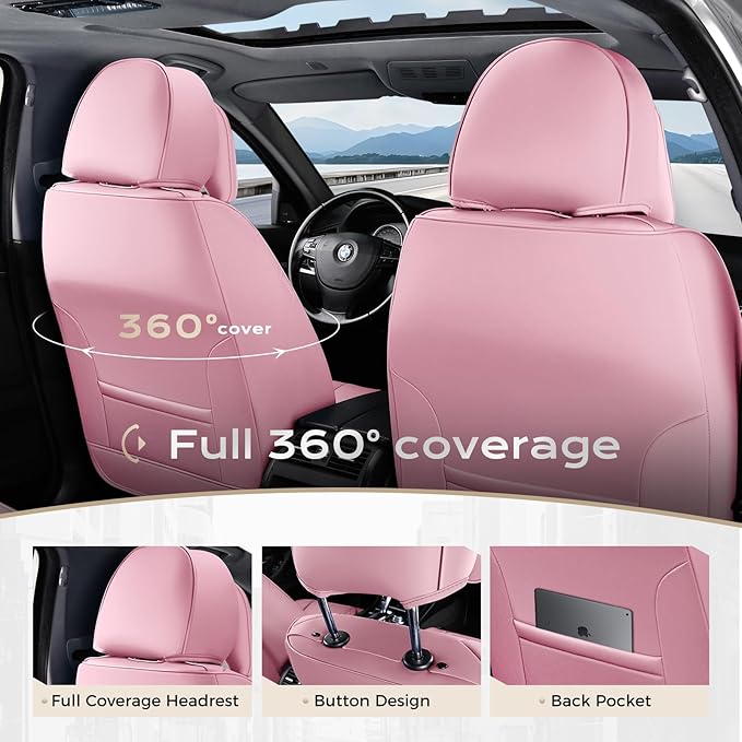 Coverado Seat Covers Full Set, 5 Seats Seat Covers for Cars, Waterproof Nappa Leather Car Seat Covers with Head Pillow, Seat 
