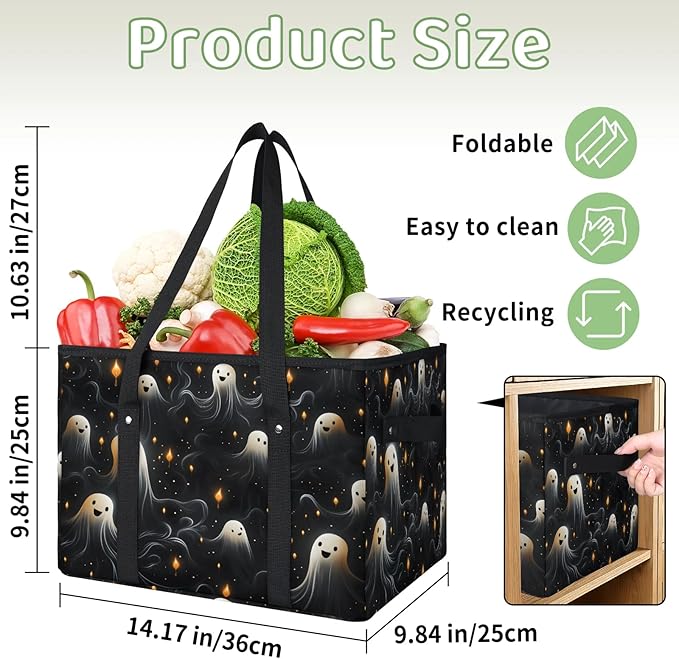 Reusable Grocery Bags Heavy Duty Shopping Bags Foldable Large Tote Bags with Long Handles & Hard Bottom