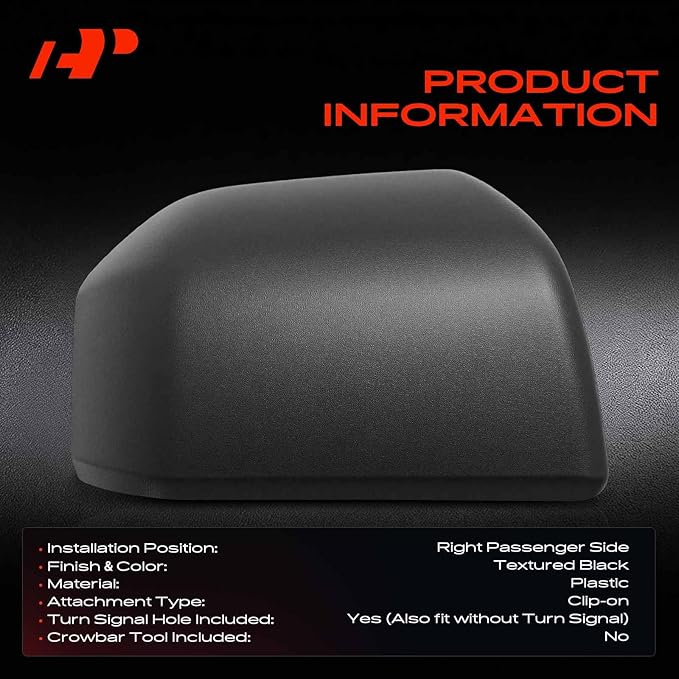 A-Premium Passenger Side Rearview Mirror Cover Cap - Compatible with Ford F-150 F150 2015-2020 - Textured Black