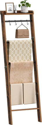 Hzuaneri Blanket Ladder Shelf, Decorative Quilt Rack, 6-Tier Farmhouse Ladder Holder Organizer with 4 Removable Hooks 7.9" D 