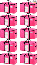 TAILI 10 Pack Pink Extra Large Moving Bags, Heavy Duty Totes with Visible Window, Wrap Around Handles, Ideal for Storage, Spa